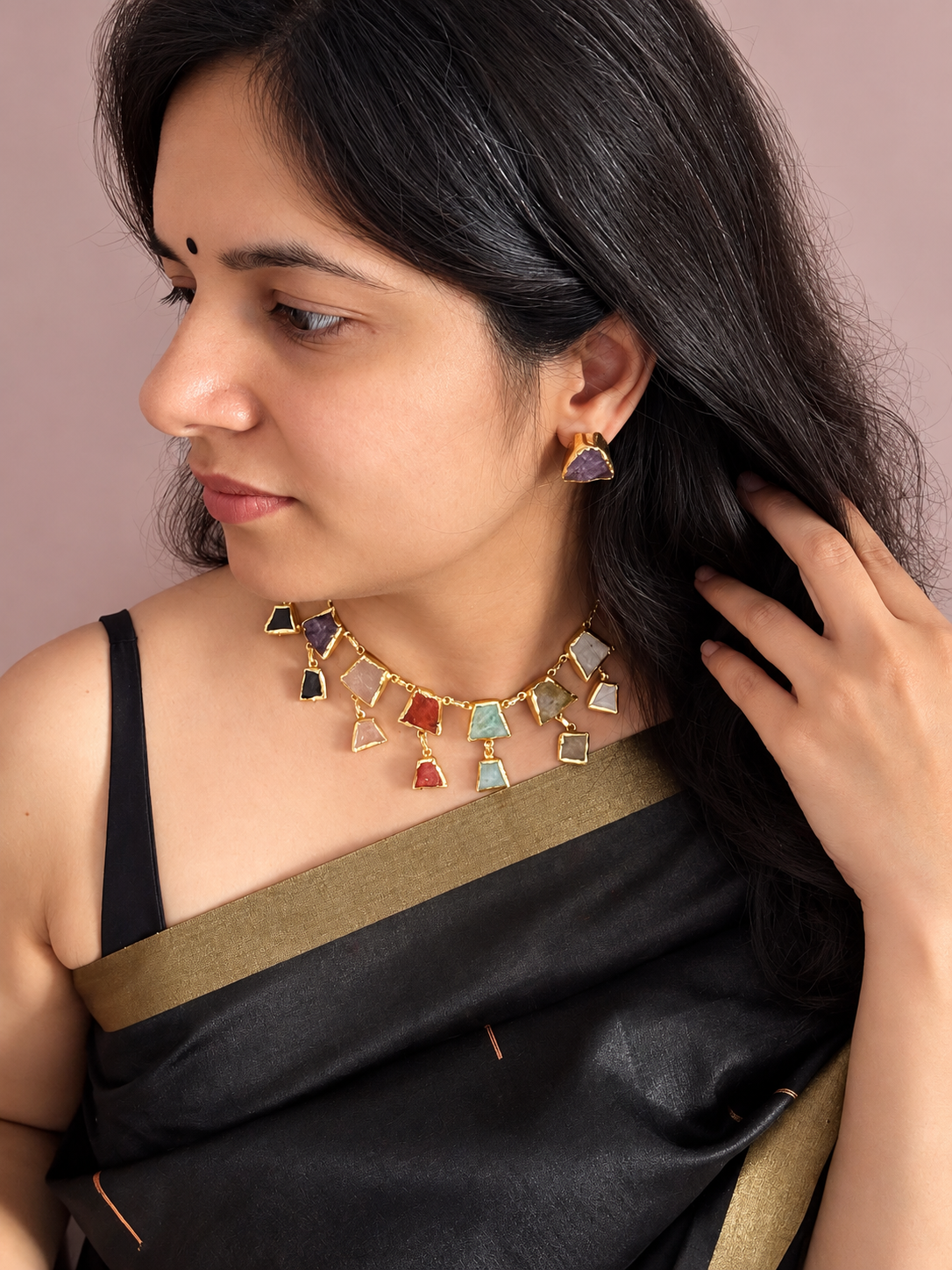 Natural Stone Multicolor Necklace Set